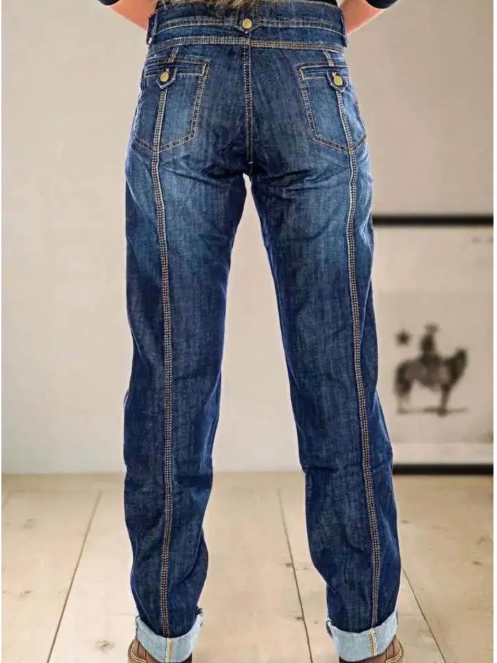 FLAMINGALS Wash Stitch Multi Button Mid Rise Straight Leg Jeans *NEW*